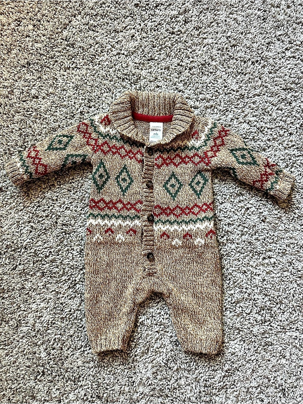 Gingerbread Man Newborn Christmas Outfit Knit Button Front Long Sleeve One-Piece